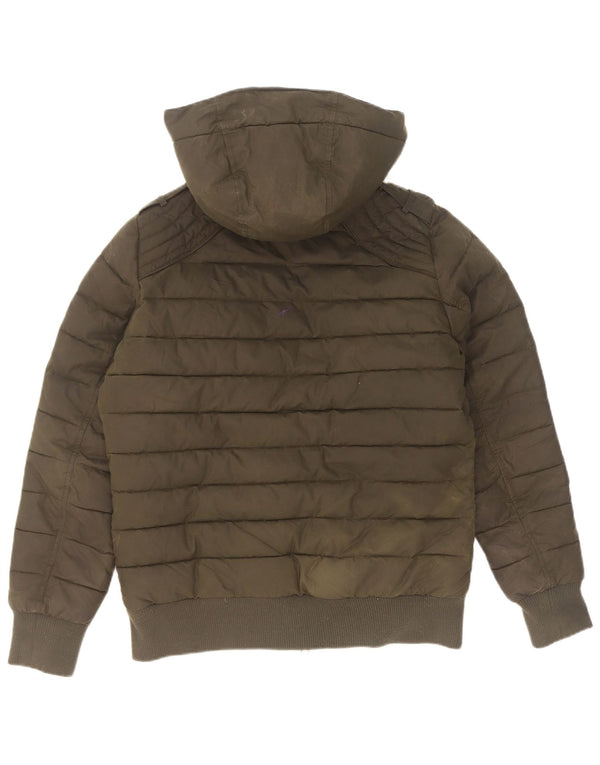 Barbour Womens Hooded Waxed Cotton Padded Jacket UK 12 Medium Khaki