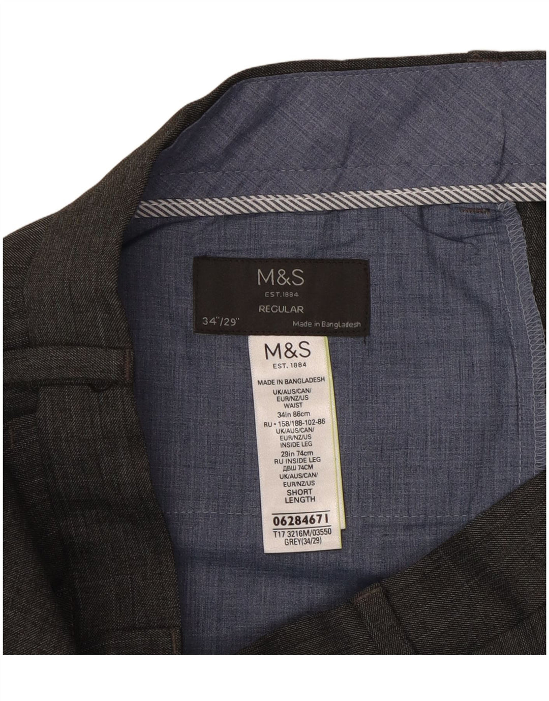 Pantaloni da abito regolari da uomo Marks & Spencer W34 L29 Poliestere grigio