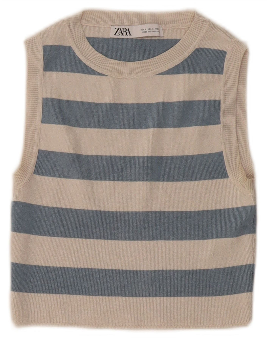 Canotta corta da donna Zara UK 8 piccola a righe blu