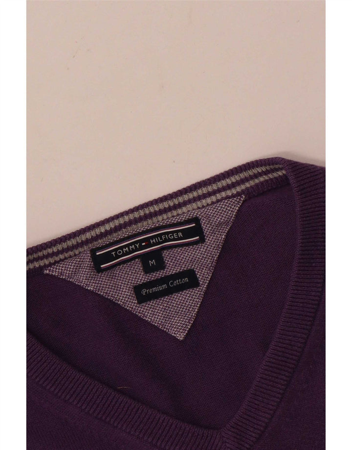 Maglione maglione con scollo a V da uomo Tommy Hilfiger cotone viola medio