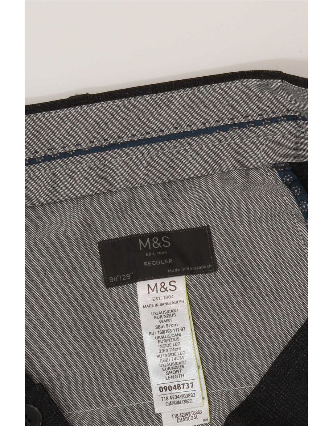 Pantaloni chino vestibilità regolare da uomo Marks & Spencer W38 L29 poliestere grigio
