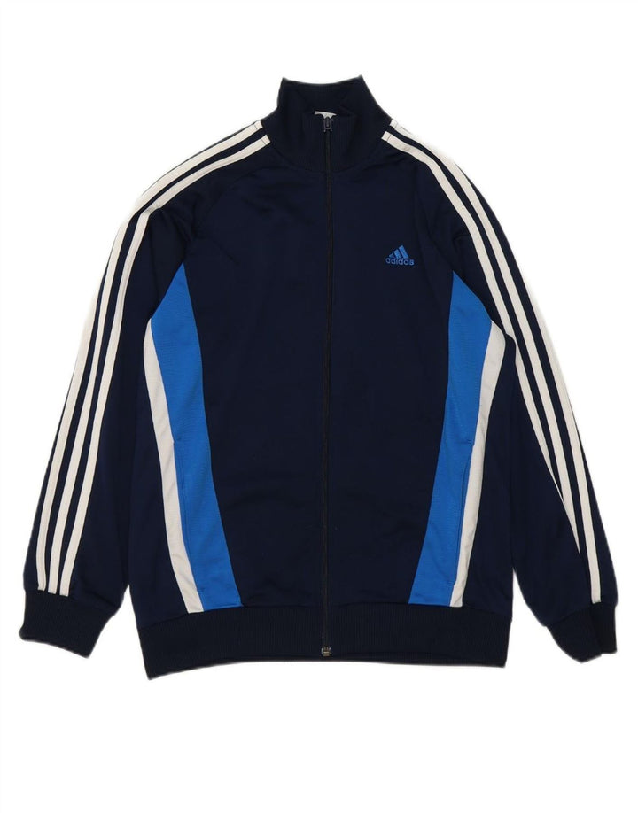 ADIDAS Boys Tracksuit Top Jacket 13-14 Years Navy Blue Colourblock