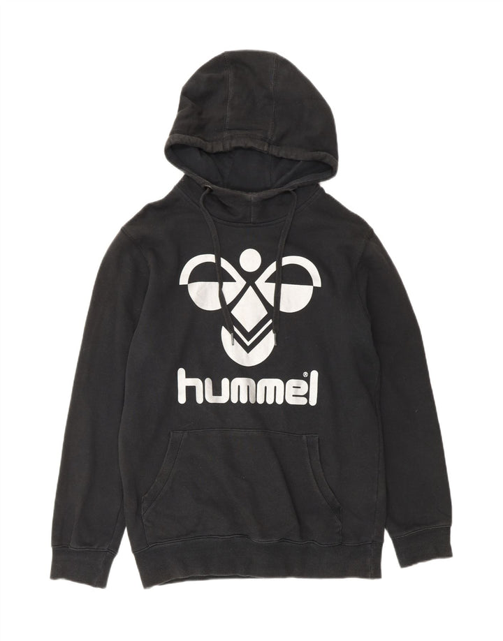 HUMMEL Mens Graphic Hoodie Jumper Small Black Cotton Vintage Hummel and Second-Hand Hummel from Messina Hembry 