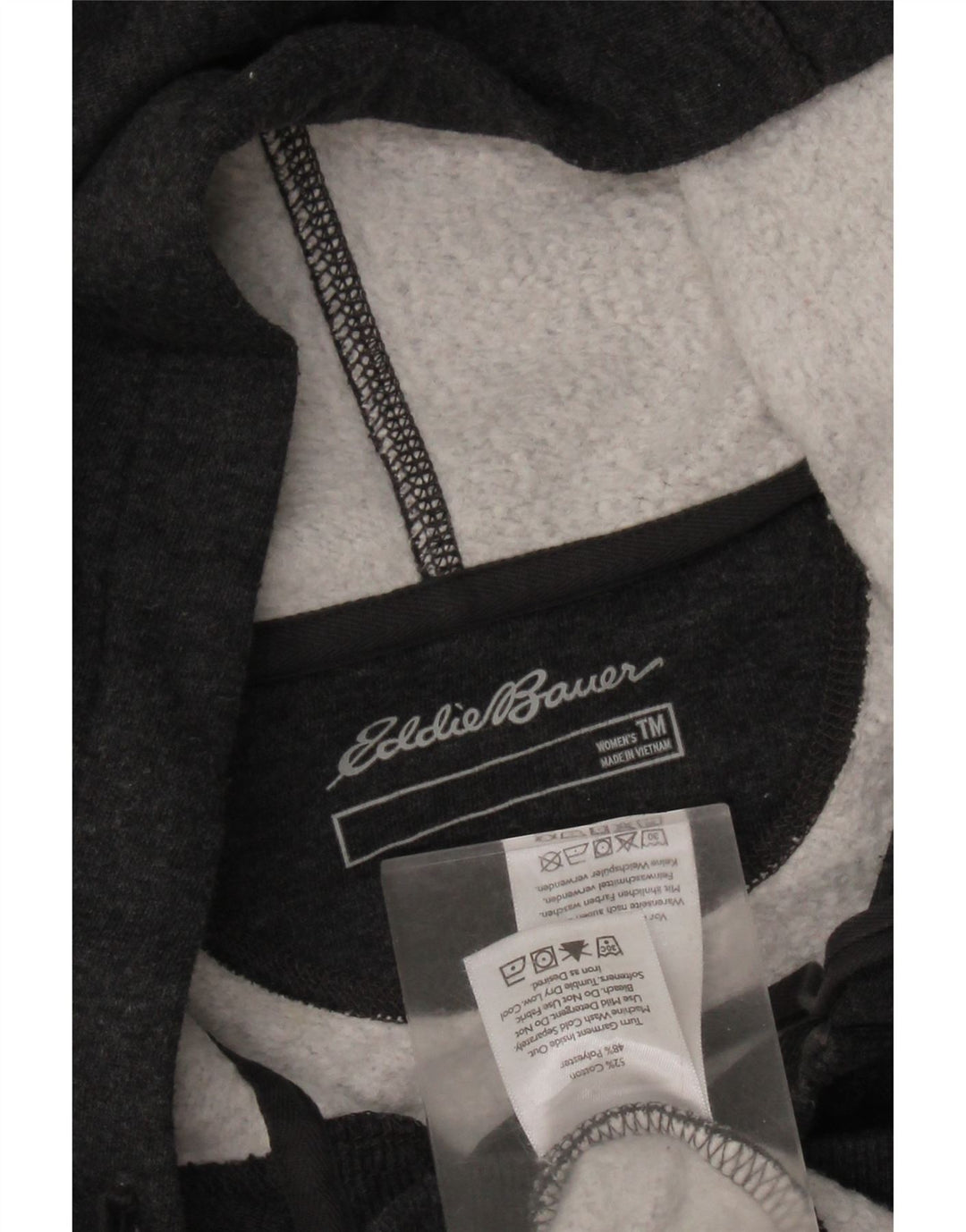 EDDIE BAUER Maglione con cappuccio da donna con collo abbottonato UK 14 Cotone grigio medio