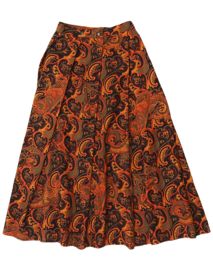 Gonna svasata da donna vintage W26 piccolo motivo cachemire marrone
