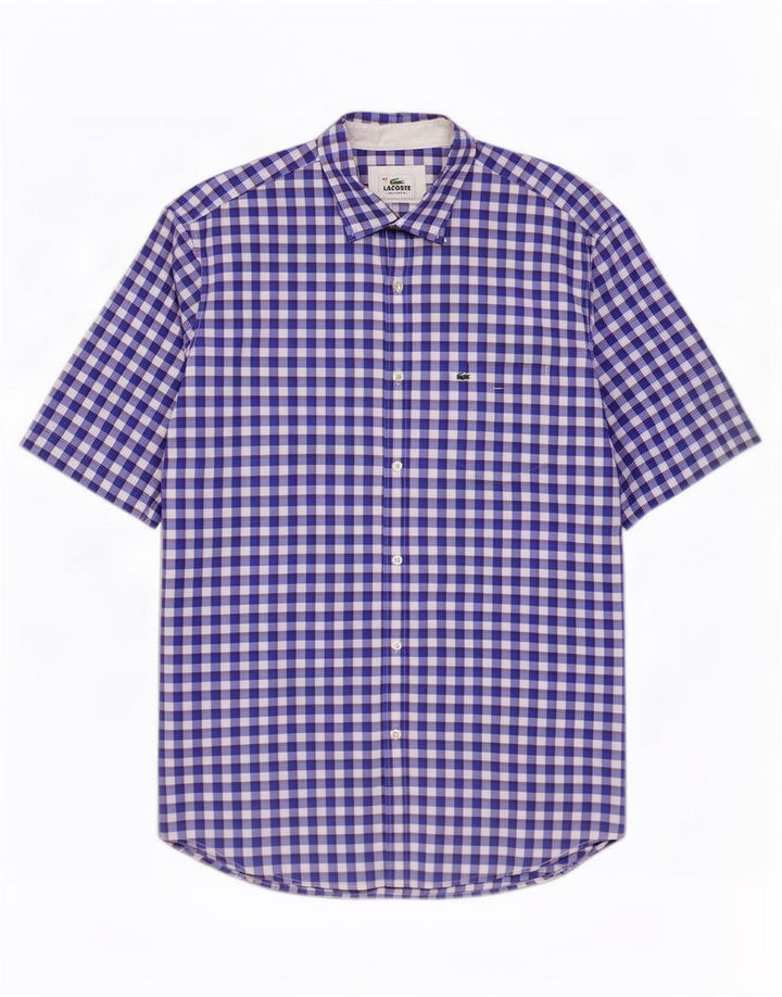 Camicia Lacoste da uomo a maniche corte vestibilità regolare taglia 42 grande a quadretti blu