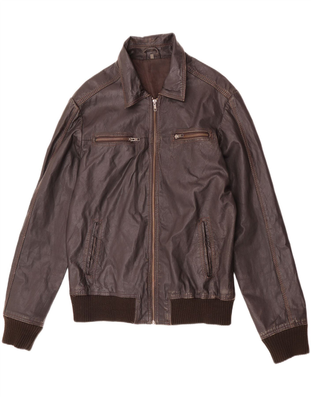 Giacca in pelle da uomo Project UK 40 grande marrone