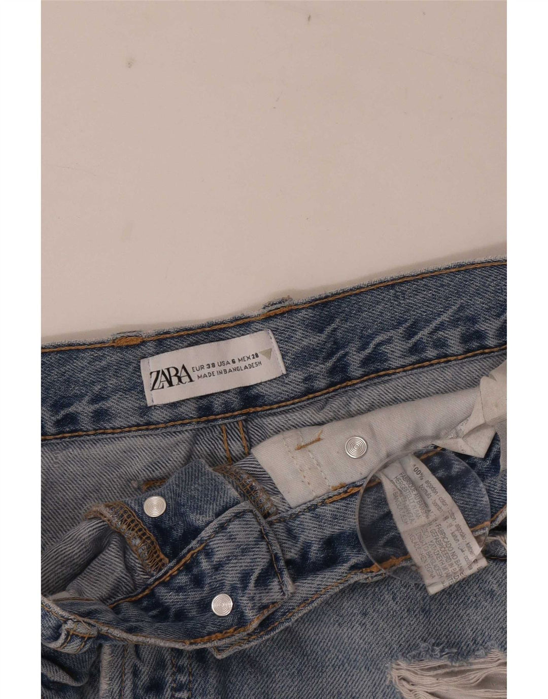 Pantaloncini in denim invecchiato da donna Zara EU 38 piccoli W28 cotone blu