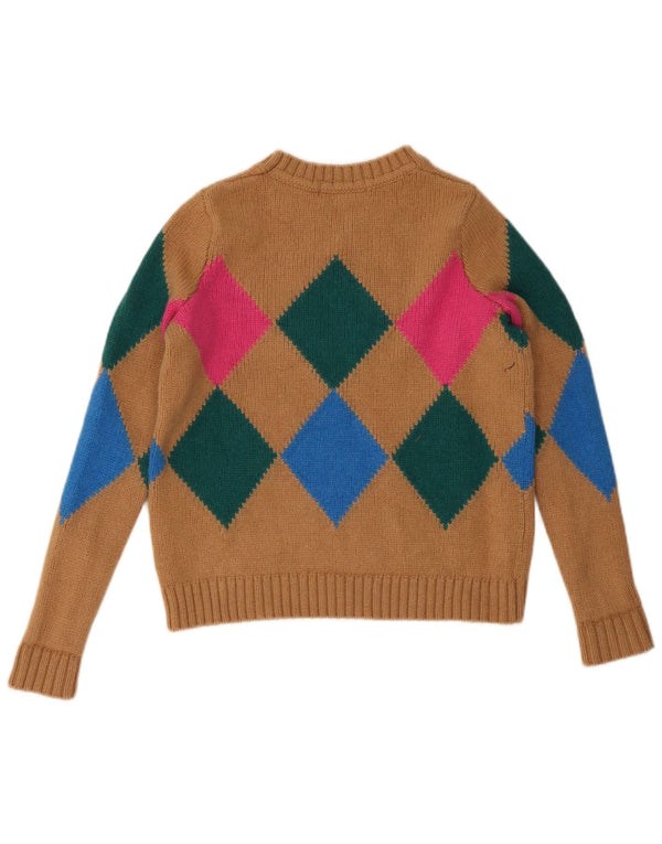 Maglione maglione girocollo corto da donna Boden UK 10 piccolo marrone a rombi/diamante