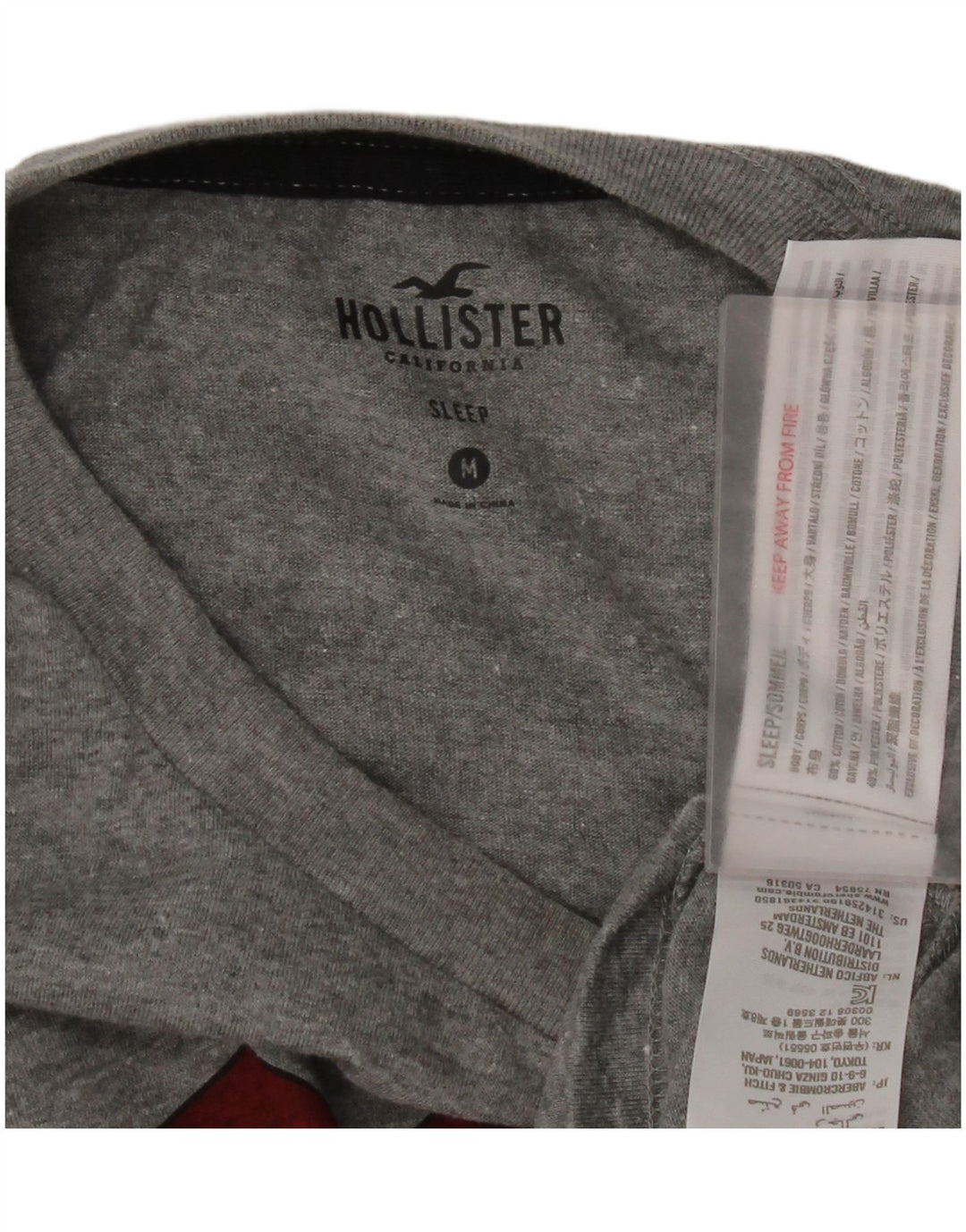 Top grafico da uomo Hollister a maniche lunghe in cotone grigio medio