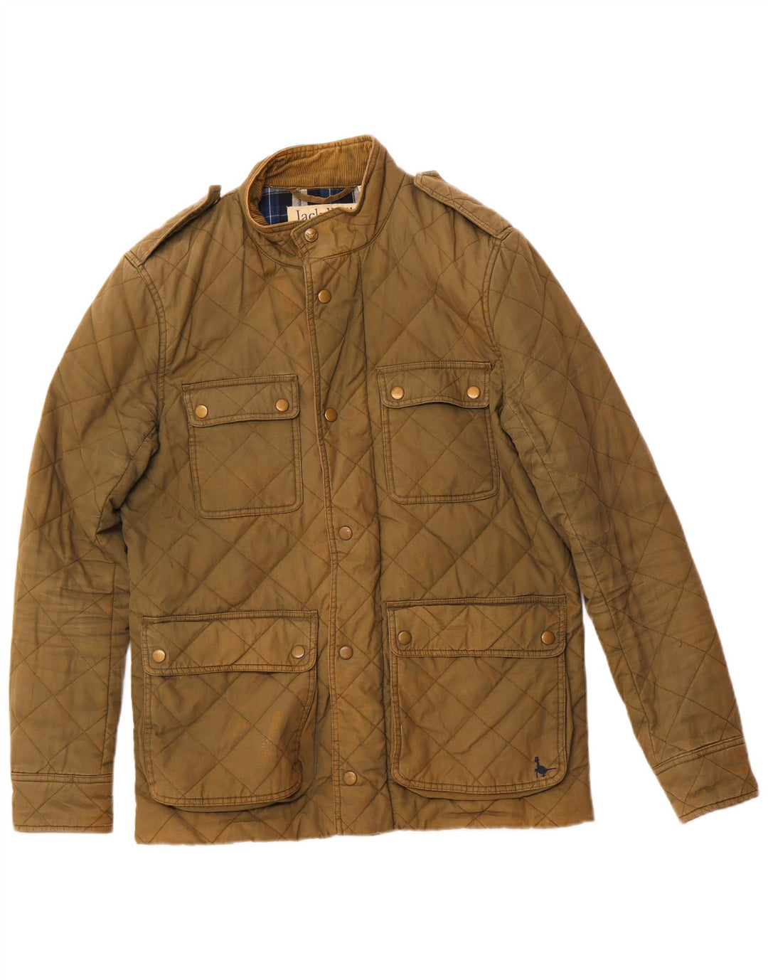JACK WILLS Giacca trapuntata militare da uomo UK 36 piccola cotone kaki