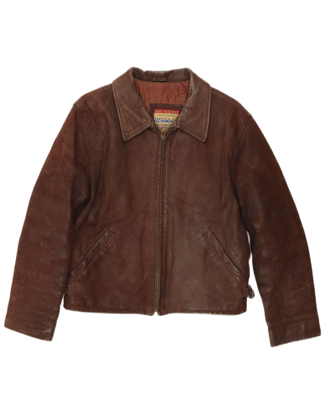 Giacca in pelle da donna vintage UK 14 in pelle marrone medio