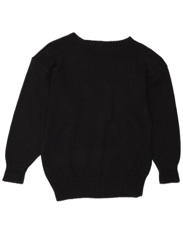 Maglione maglione con scollo a barca da donna vintage UK 14 cotone nero medio