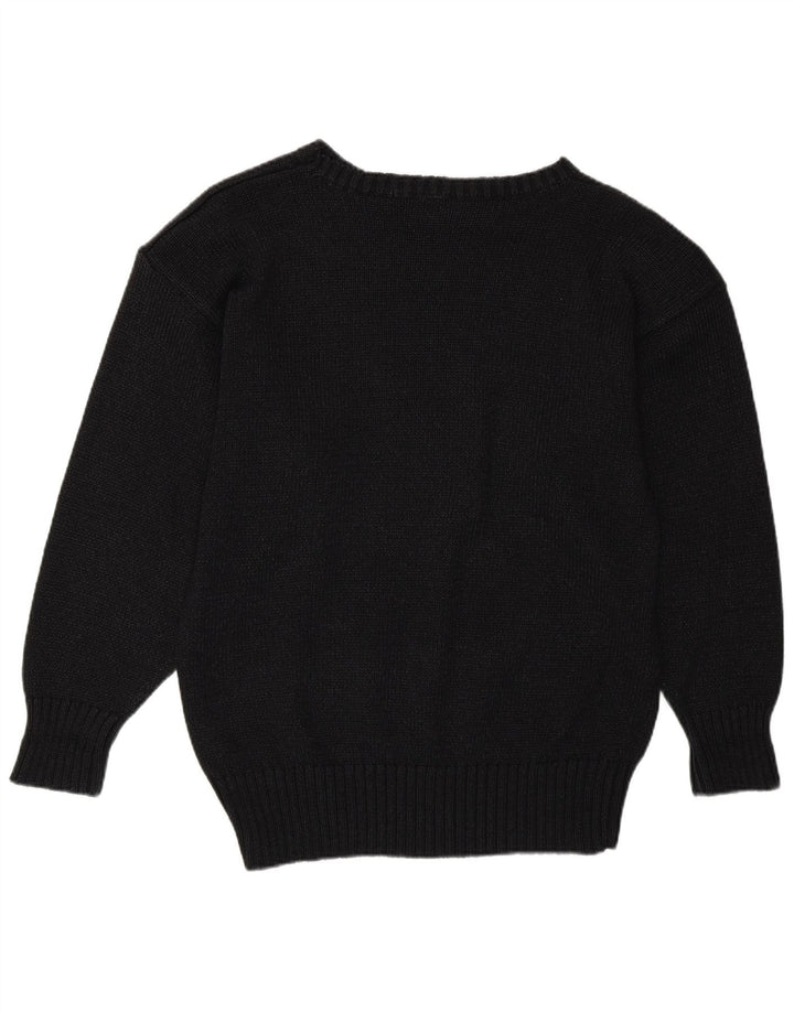 Maglione maglione con scollo a barca da donna vintage UK 14 cotone nero medio