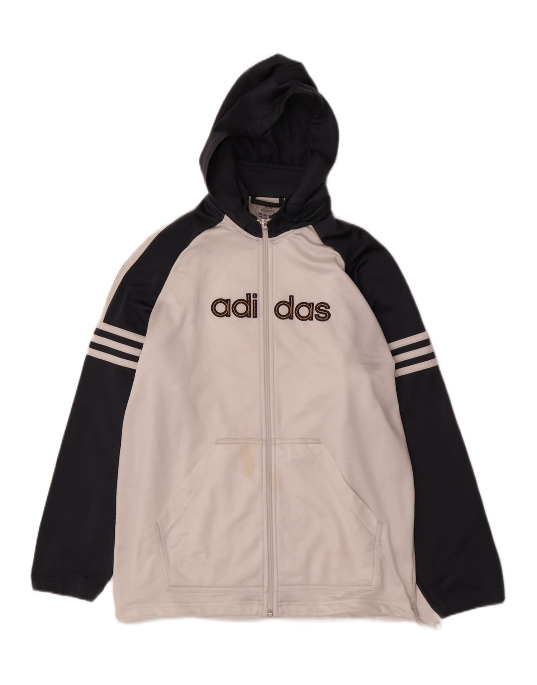 Felpa con cappuccio e zip Adidas da ragazzo 15-16 anni in poliestere color block bianco sporco