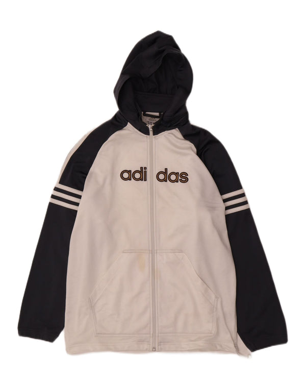Felpa con cappuccio e zip Adidas da ragazzo 15-16 anni in poliestere color block bianco sporco