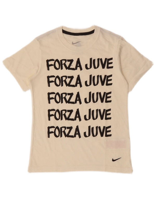 T-shirt grafica Nike da ragazzo Juventus 8-9 anni piccola in cotone bianco sporco