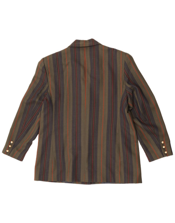Giacca blazer vintage da donna a 3 bottoni UK 18 XL lana a righe kaki