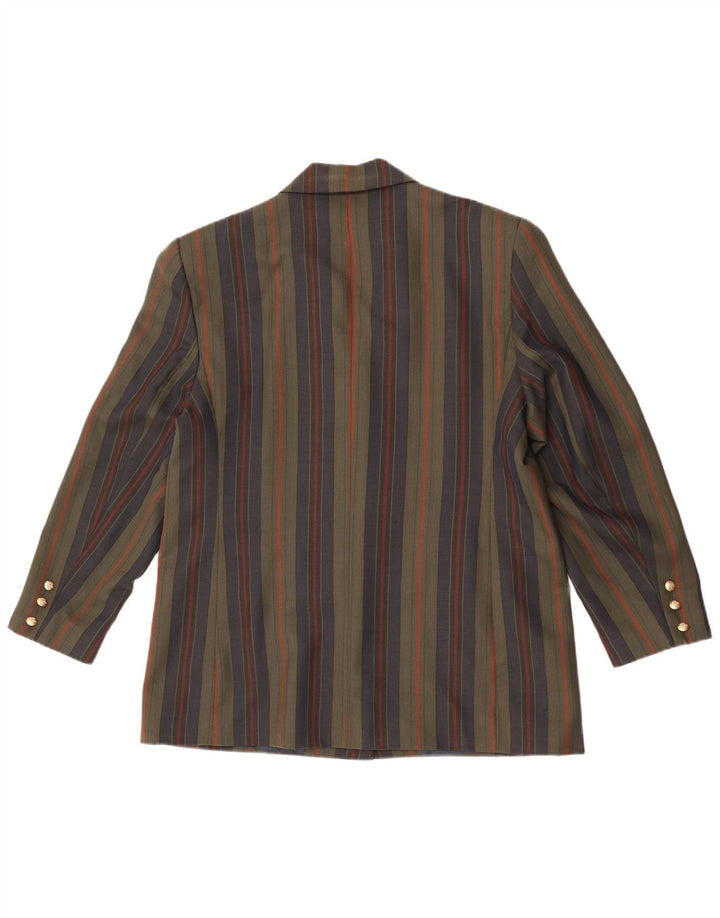 Giacca blazer vintage da donna a 3 bottoni UK 18 XL lana a righe kaki