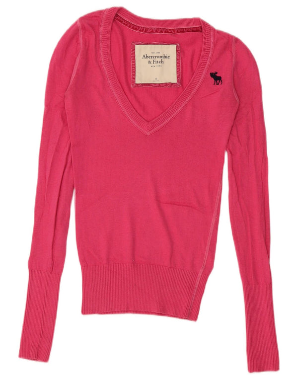 Maglione maglione con scollo a V da donna Abercrombie & Fitch UK 6 XS nylon rosa