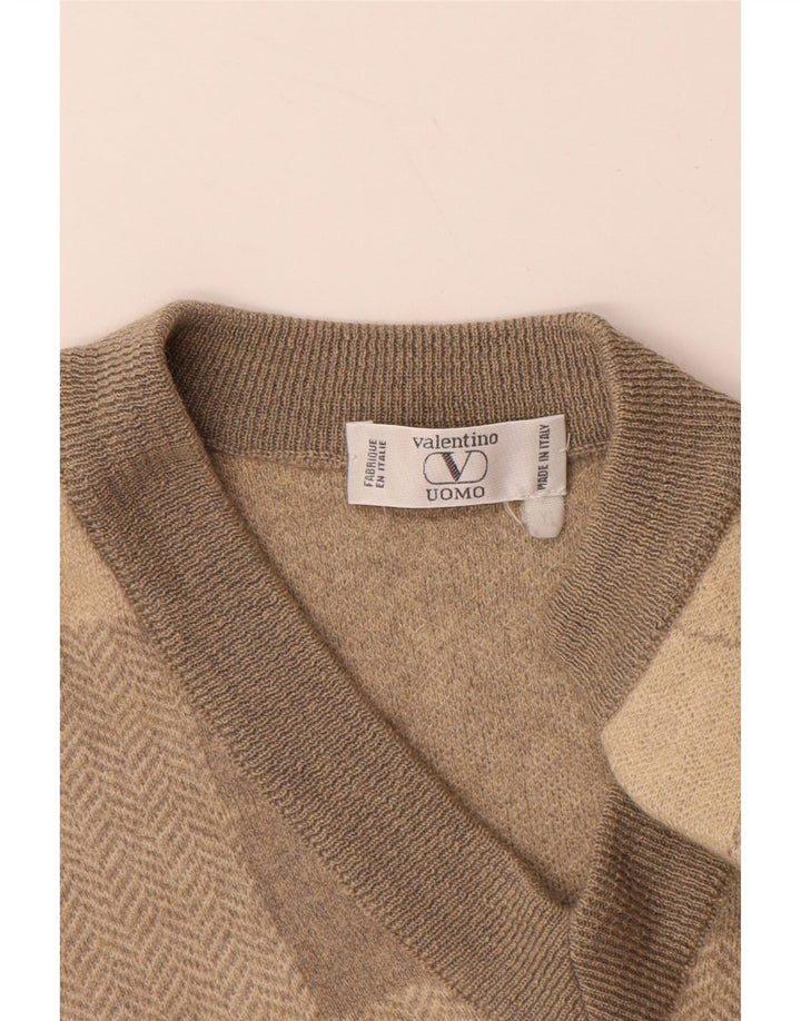 VALENTINO Maglione da uomo con scollo a V XL in lana patchwork grigia