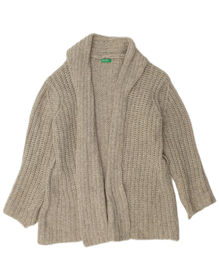 Maglione cardigan aperto da donna Benetton UK 14 Lana grigio medio