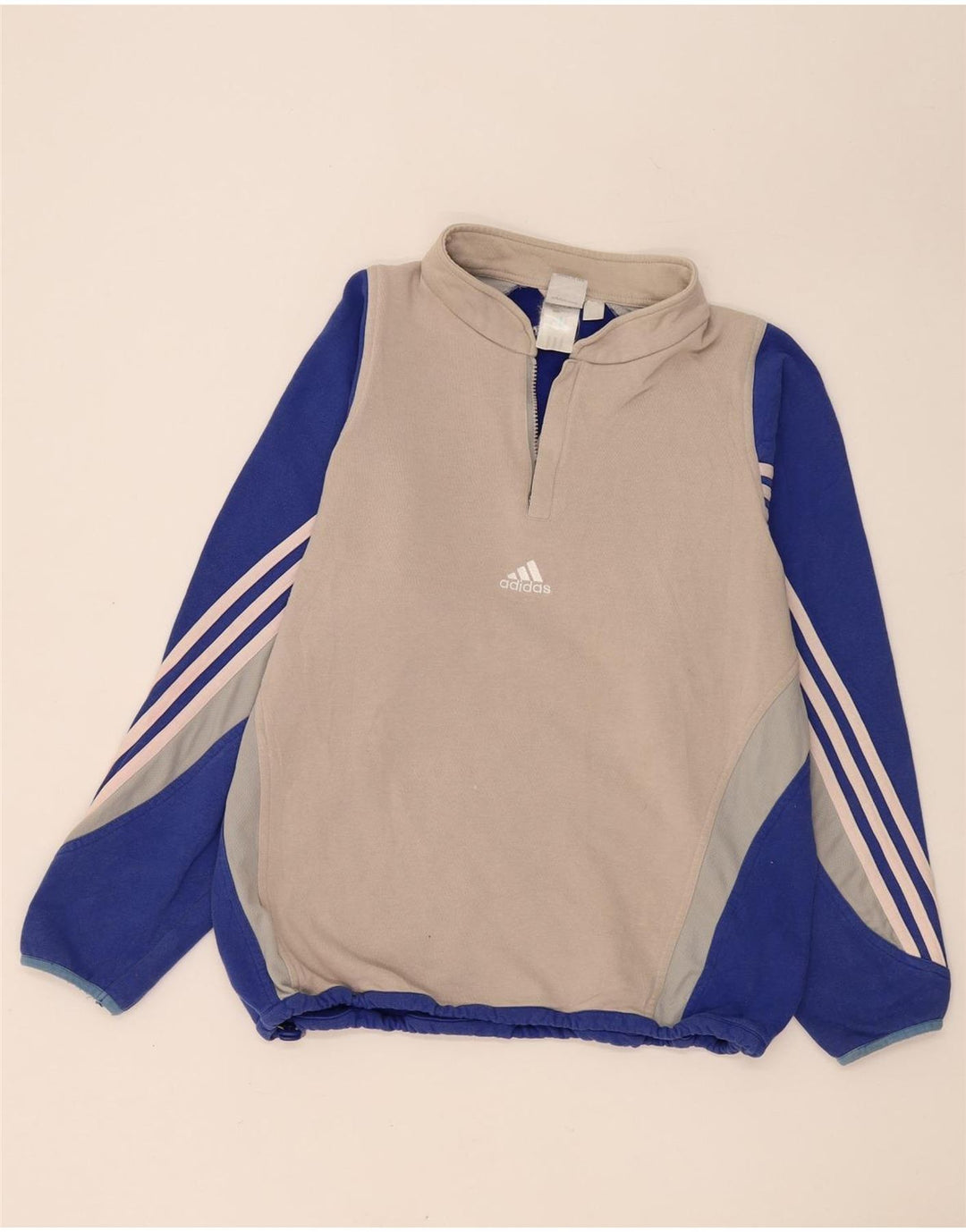 Maglione in pile Adidas da uomo con collo grafico e zip color grigio medio