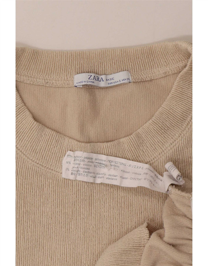 Top Zara da donna oversize a maniche lunghe UK 10 piccolo poliestere beige