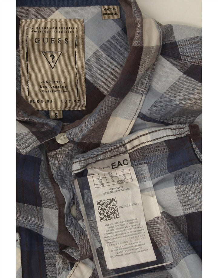 GUESS Mens Shirt Small Blue Check Cotton Vintage Guess and Second-Hand Guess from Messina Hembry 
