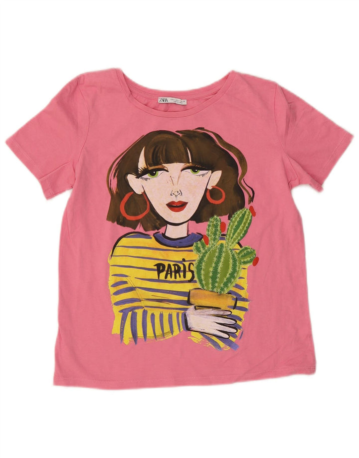 ZARA T-shirt grafica corta da donna Dora UK 10 piccola rosa