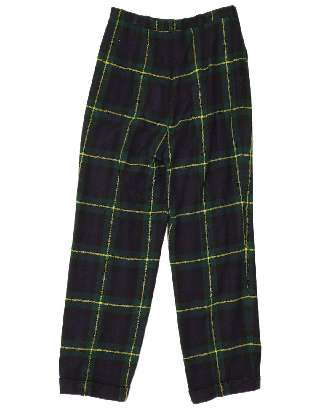 Pantaloni da abito vintage da donna con pegging W28 L29 in lana a quadri blu navy