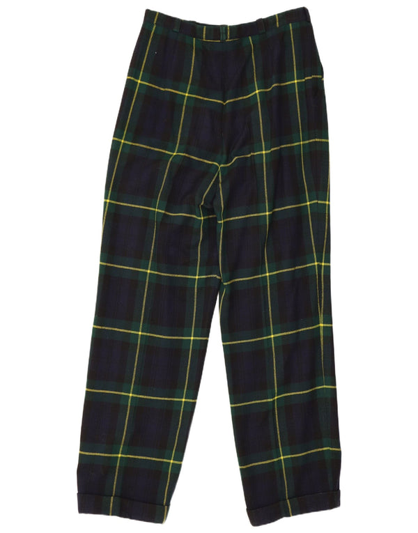 Pantaloni da abito vintage da donna con pegging W28 L29 in lana a quadri blu navy