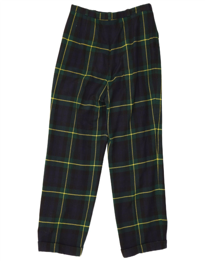 Pantaloni da abito vintage da donna con pegging W28 L29 in lana a quadri blu navy