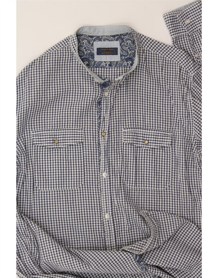 ZARA Mens Shirt Large Navy Blue Gingham Cotton Vintage Zara and Second-Hand Zara from Messina Hembry 