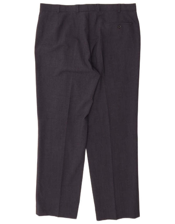 Pantaloni da abito dritti da uomo Marks & Spencer W38 L31 poliestere blu navy