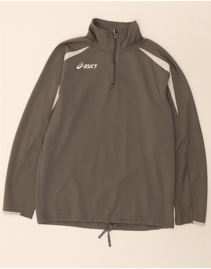 Asics - Tuta da uomo con zip e collo, pullover, grande, in poliestere color block grigio