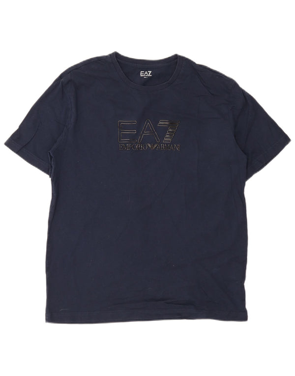 T-shirt grafica da uomo Emporio Armani Top Large in cotone blu navy