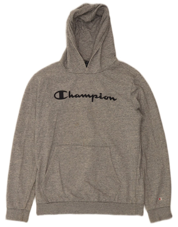 Felpa con cappuccio grafica Champion da ragazzo 13-14 anni XL in cotone chiazzato grigio