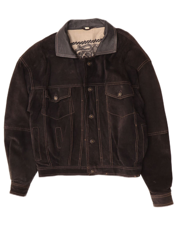 John F Gee Mens Bomber Oversized Leather Jacket IT 46 Small Brown Suede