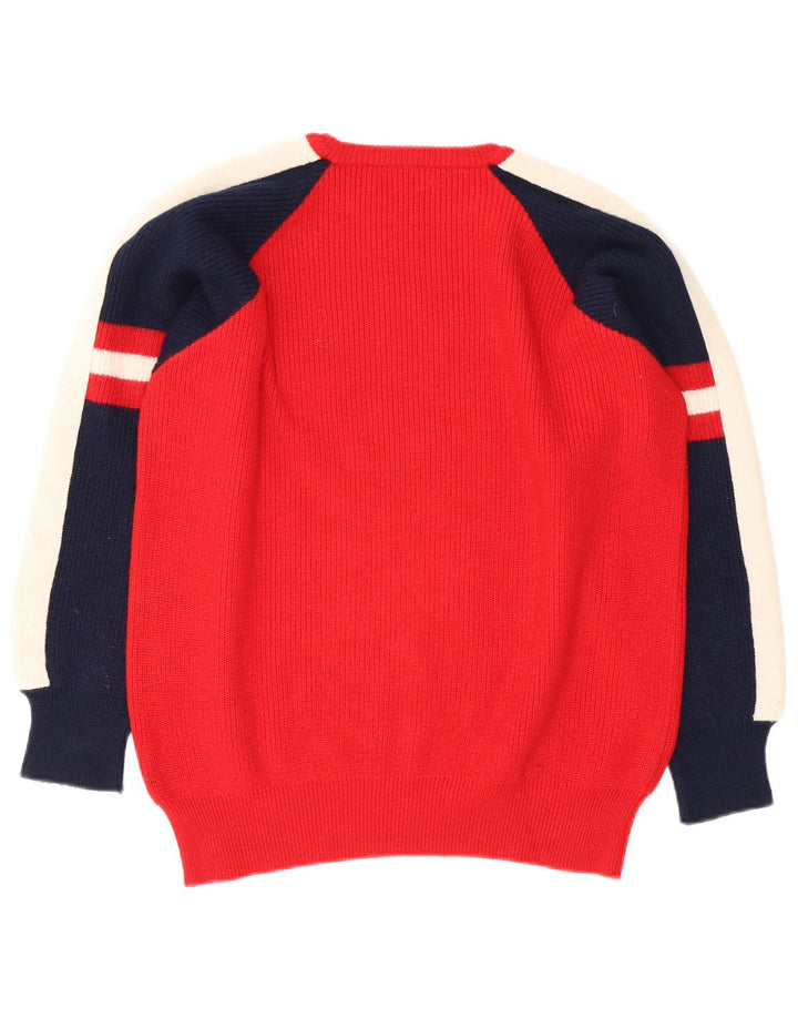 Maglione girocollo da uomo vintage color block rosso medio