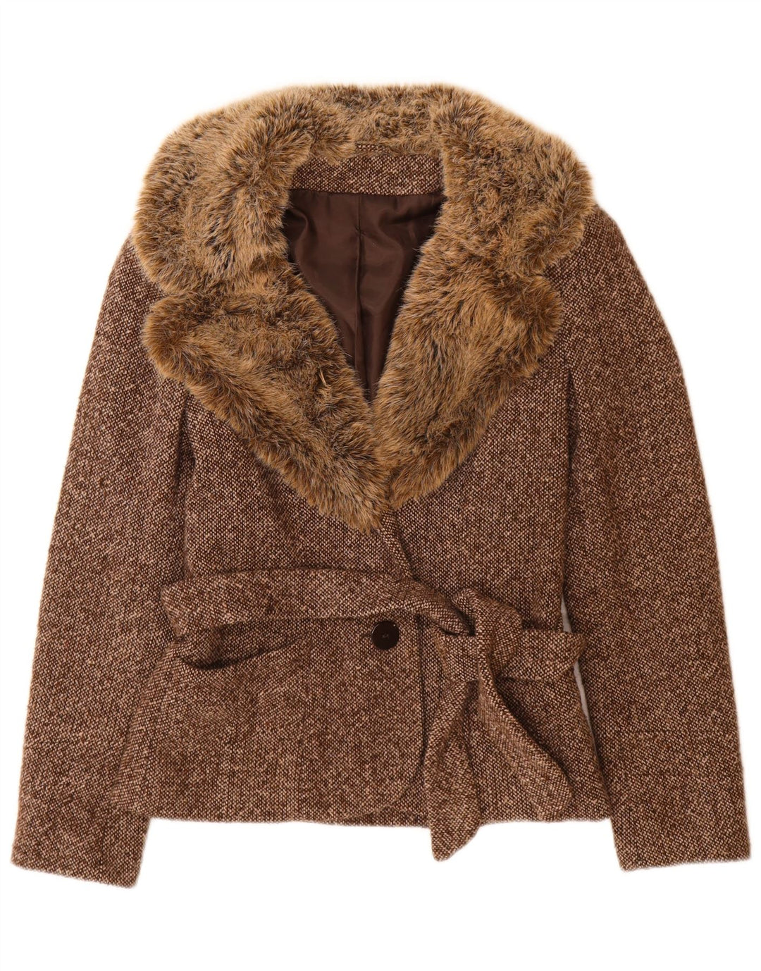 Giacca blazer da donna a 1 bottone Bay UK 10 piccola lana screziata marrone