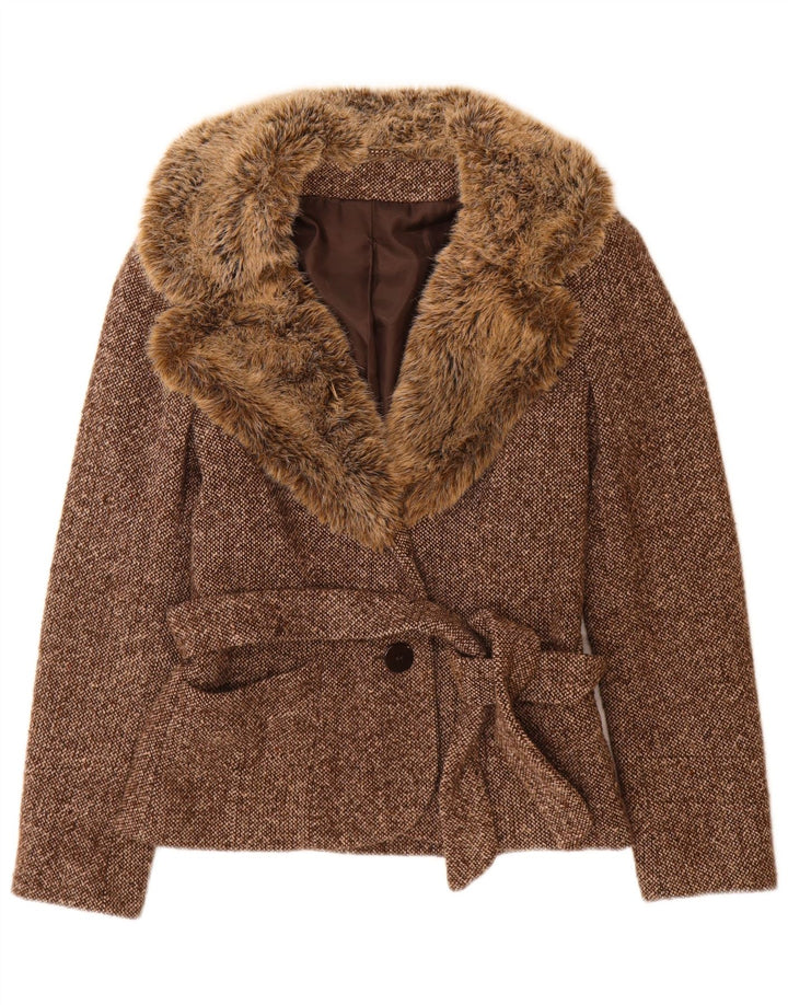 Giacca blazer da donna a 1 bottone Bay UK 10 piccola lana screziata marrone