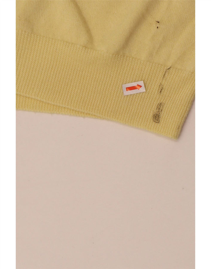 Maglione cardigan senza maniche vintage da uomo grande lana gialla