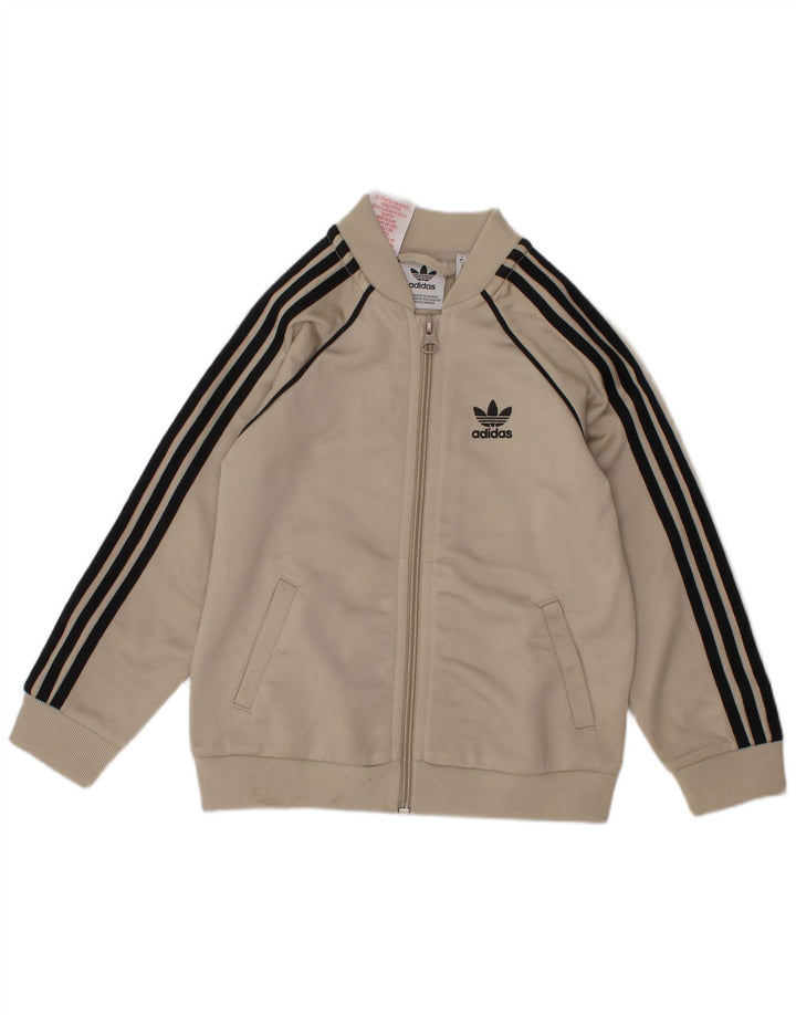 ADIDAS Boys Tracksuit Top Jacket 2-3 Years Beige Polyester