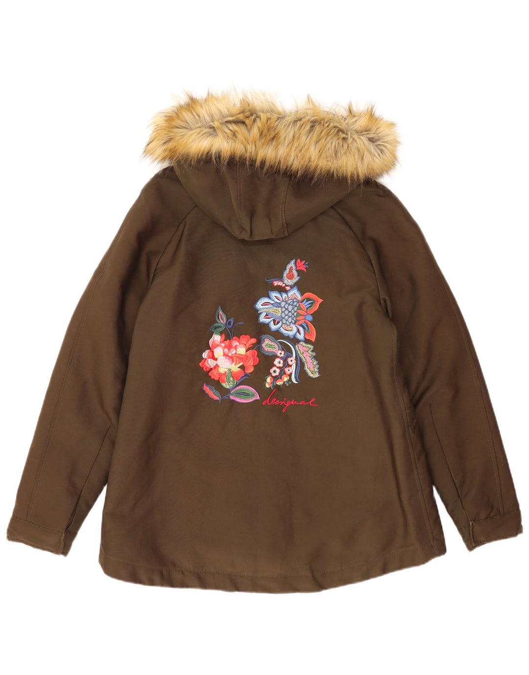 Desigual Parka da donna con grafica con cappuccio EU 38 medio cotone kaki