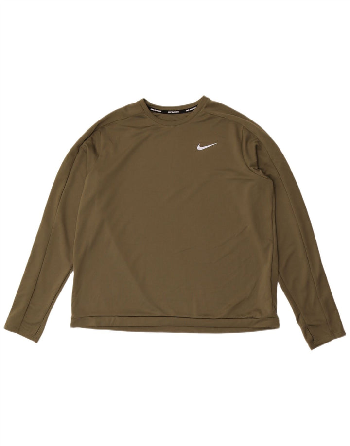 Maglia Nike Dri Fit da uomo a maniche lunghe XL in poliestere kaki