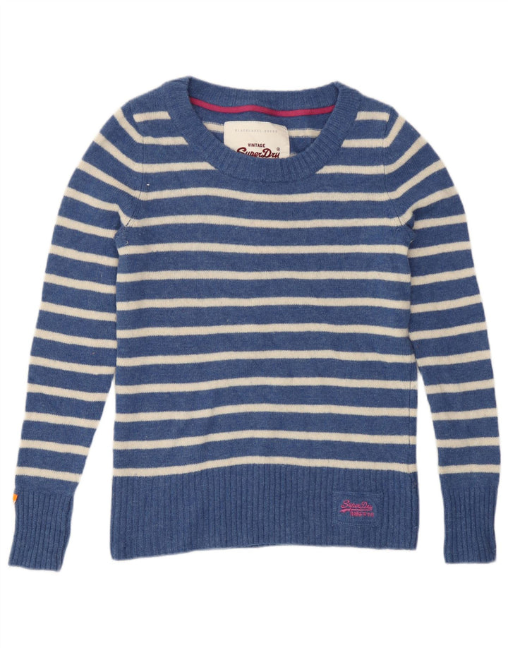 Maglione maglione da donna con scollo a barca Superdry UK 12 a righe blu medio