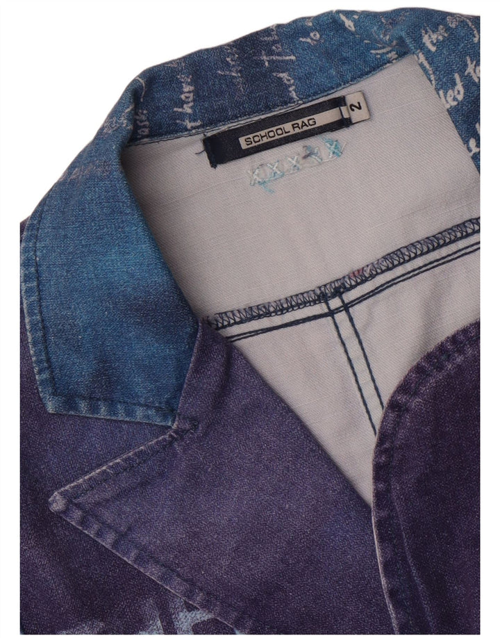 Giacca blazer grafica vintage da donna a 3 bottoni US 2 XS Blue Colourblock