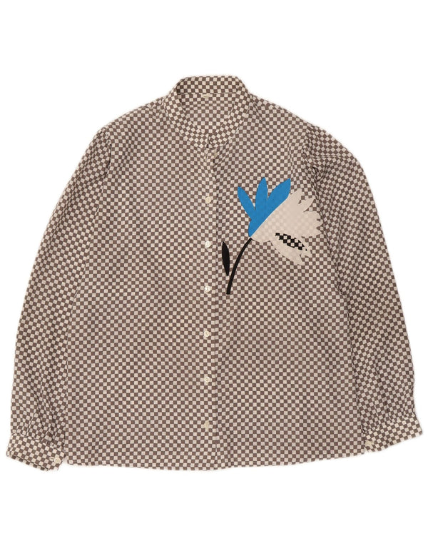 Camicetta da donna vintage UK 16 Grande poliestere geometrico grigio