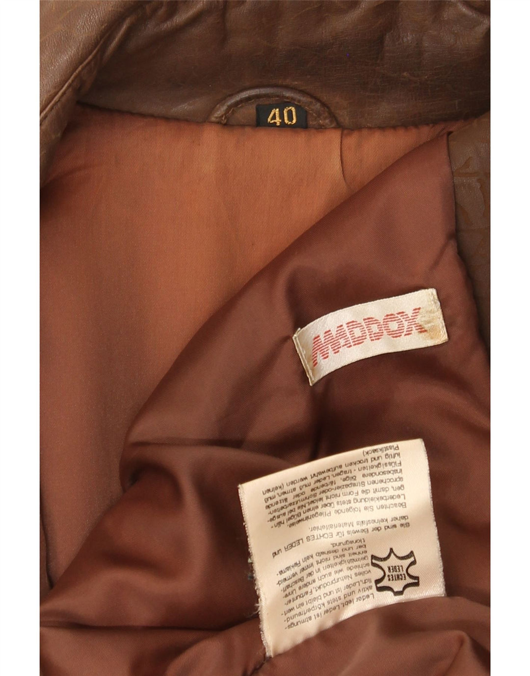 MADDOX Womens Leather Coat EU 40 Medium Brown Leather Vintage Maddox and Second-Hand Maddox from Messina Hembry 